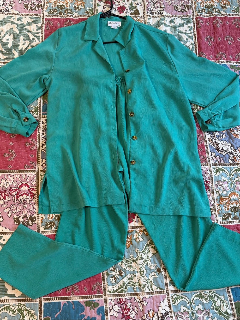 Vintage Ruth Norman NY Teal 2 Piece Pant Set S